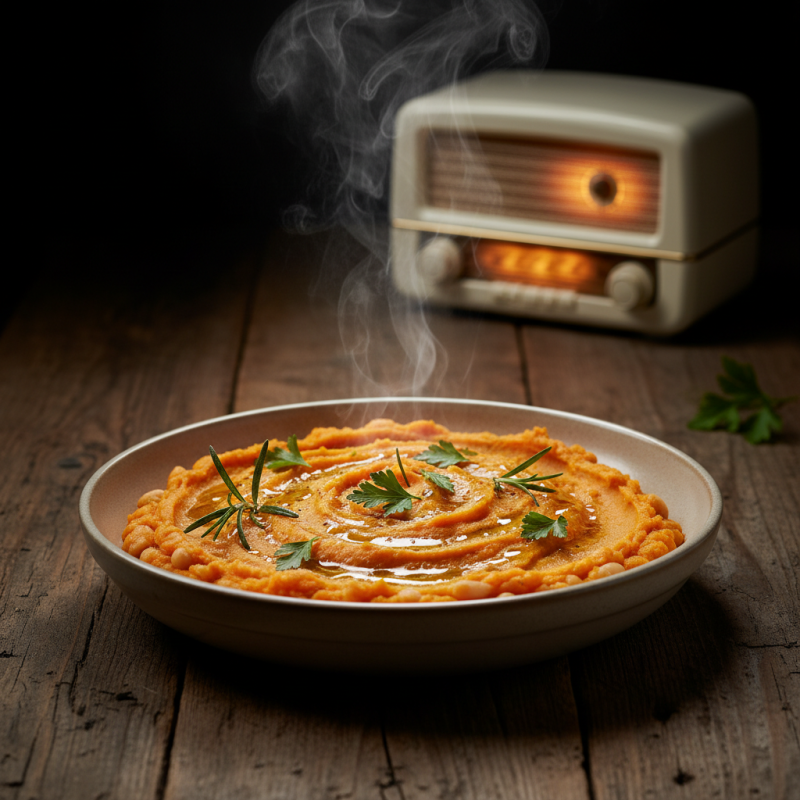 Sweet Potato & Bean Flakes Mash paired with Upbeat Country Radio